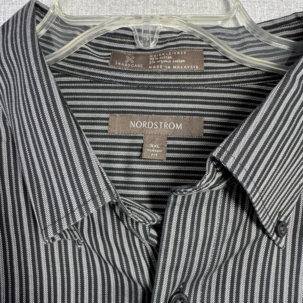 Nordstrom Shirt Mens 2XL Black White Stripe Classic Fit Non Iron Button Down - Picture 4 of 8